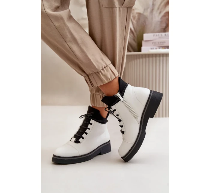 Dámske zateplené členkové topánky z eko kože White Dámske zateplené členkové topánky z eko kože White