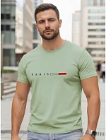 Pánské bavlněné tričko s nápisem PARIS, zelené, FashionStreet NX5139R