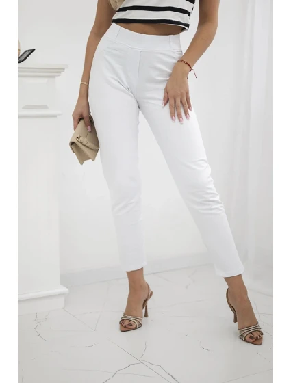 Bavlněné kalhoty se zirkony na  bílý model 20590358 - K-Fashion