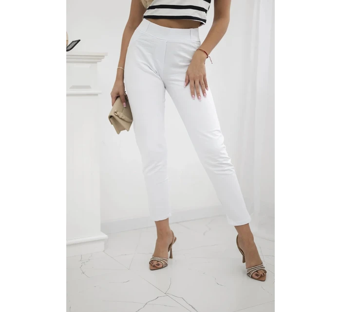 Bavlněné kalhoty se zirkony na  bílý model 20590358 - K-Fashion