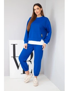 Dámský komplet s s volnou mikinou a tepláky modrý model 21808627 - K-Fashion
