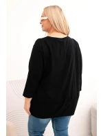 Dámska blúzka v nadmernej veľkosti z bavlny s ozdobnými gombíkmi a vyhrnutými rukávmi čierna Dámska blúzka v nadmernej veľkosti z bavlny s ozdobnými gombíkmi a vyhrnutými rukávmi čierna