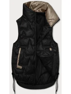 Čierna krátka dámska vesta so šnúrkou v páse S'West (B8358-1)