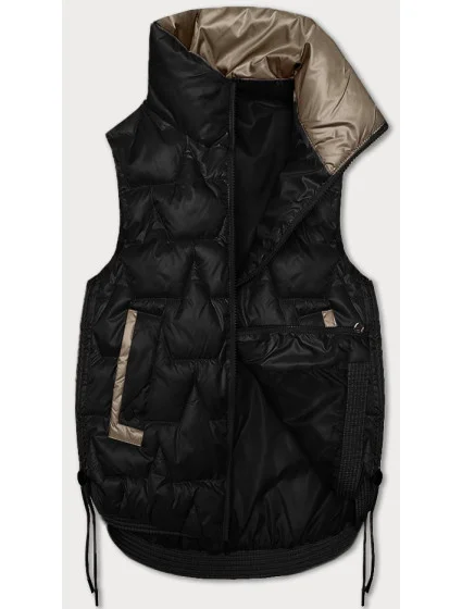 Čierna krátka dámska vesta so šnúrkou v páse S'West (B8358-1)