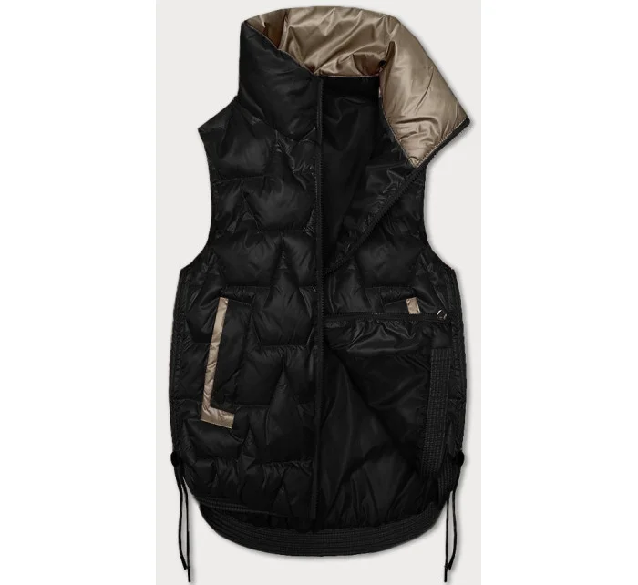 Čierna krátka dámska vesta so šnúrkou v páse S'West (B8358-1)