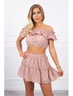 Vyšívaná súprava s kapučínovou blúzkou s bodkami