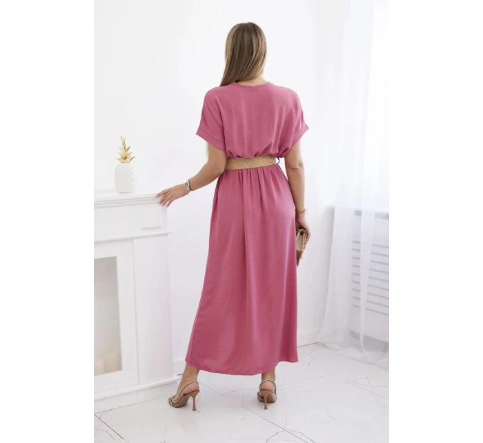 Dlhé šaty s ozdobným pásom tmavoružové