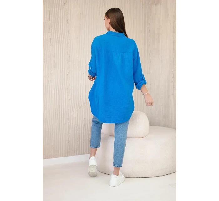Bavlnená mušelínová košeľa oversize tyrkysová
