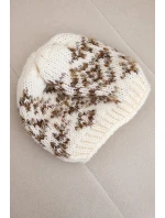 Dámska zimná čiapka s farebnými vzormi a hrubým úpletom K353 ecru+brown melier