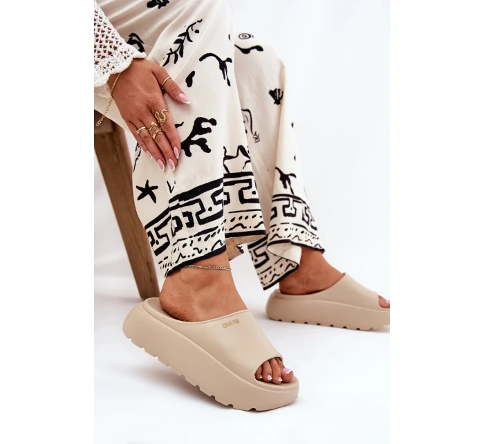 Piankowe Klapki Damskie Na Platformie Big Star RR274A569 Beżowe