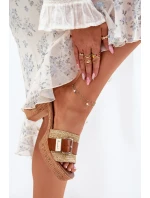 Skórzane Klapki Damskie Na Słupku Z Klamrą I Plecionką Zazoo 40459 Brązowe