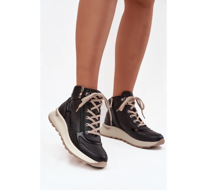Sportovní dámské boty na platformě z přírodní kůže model 21713749 Černé - Zazoo