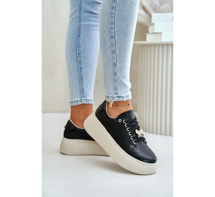 Dámske kožené tenisky na platforme s brošňou Vinceza Black