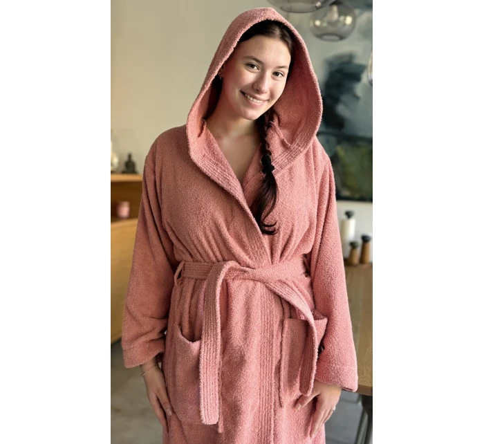 Dámsky dlhý župan s kapucňou Peach