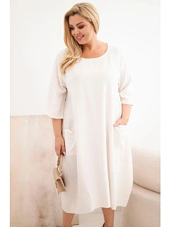 Dámske plus veľkosť viskózové šaty s vreckami a krátkymi rukávmi béžová