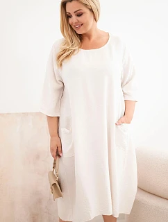 Dámske plus veľkosť viskózové šaty s vreckami a krátkymi rukávmi béžová