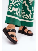 Klapki Damskie Na Platformie Ze Złotymi Klamrami Czarne Wernone