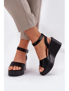 Sandały Damskie Na Koturnie Czarne Efrina