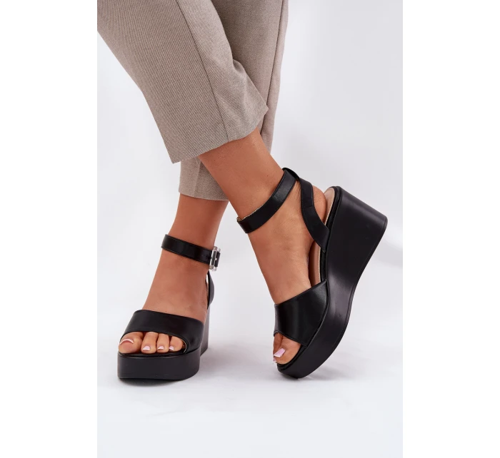 Sandały Damskie Na Koturnie Czarne Efrina