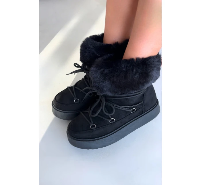 Sněhule s kožíškem a šněrováním Černé Sarivie Sněhule s kožíškem a šněrováním Černé Sarivie