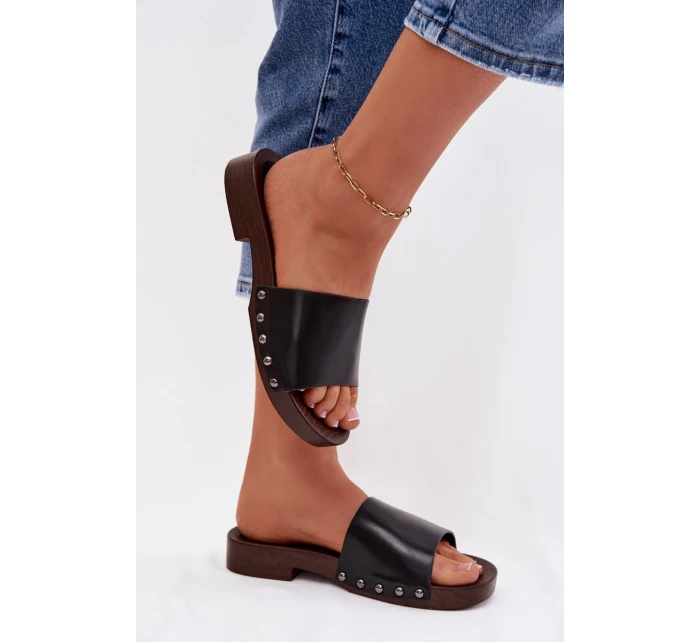 Dámské pantofle s přezkami na nízkém podpatku Černé Brinalle