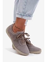 Kožené Semišové Dámské Polobotky S šněrováním Tmavě béžové model 22149503 - Boto