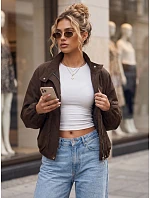 Dámska prechodná bunda typu bomber so stojáčikom, hnedá, FashionStreet TY6022