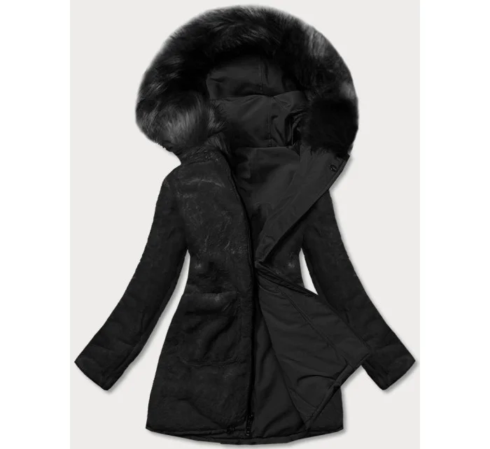Čierna teplá obojstranná dámska zimná bunda (w610big) Čierna teplá obojstranná dámska zimná bunda (w610big)
