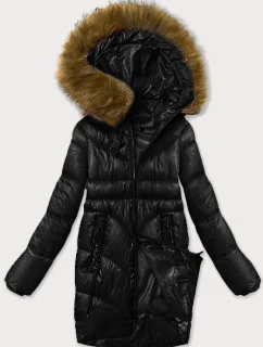 Jednoduchá čierna dámska zimná bunda s ozdobnými vreckami S'west (B8259-1)