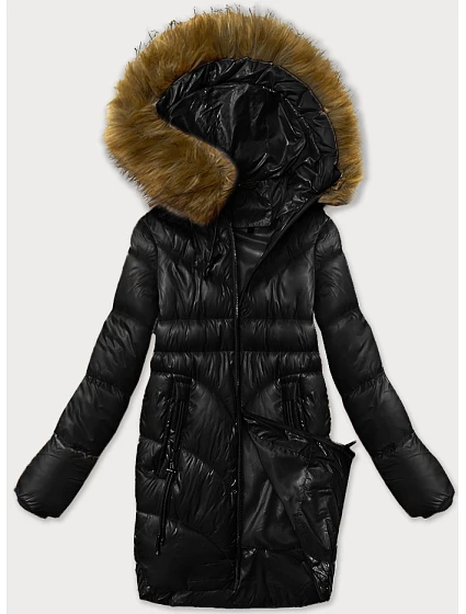 Černá dámská zimní bunda s ozdobnými kapsami model 21248253 - S'WEST Černá dámská zimní bunda s ozdobnými kapsami model 21248253 - S'WEST