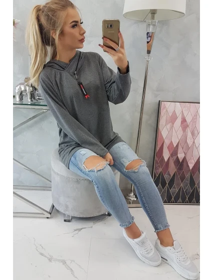 Oversize tunika s kapucňou na zips v grafitovej farbe