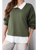 Dámská máslová mikina z viskózy s model 22014161 vsadkou khaki - K-Fashion