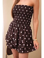 Dámsky viskózový overal s bodkami a volánom hnedý