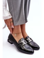 Mokasyny Damskie Lakierowane Z Ozdobą Czarne Camilena