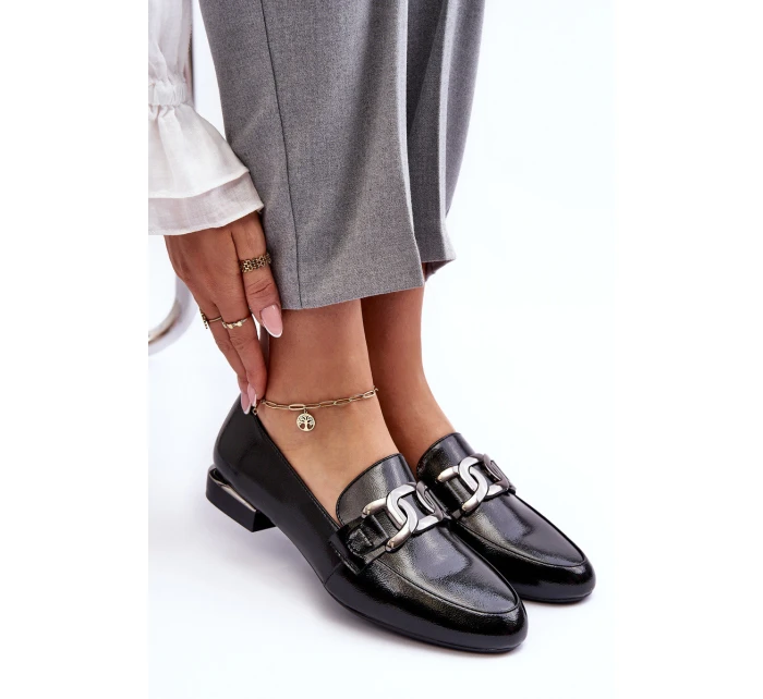 Mokasyny Damskie Lakierowane Z Ozdobą Czarne Camilena