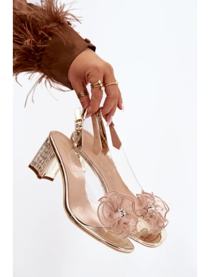 Sandály na podpatku s ozdobou D&A MR52-238 zlaté