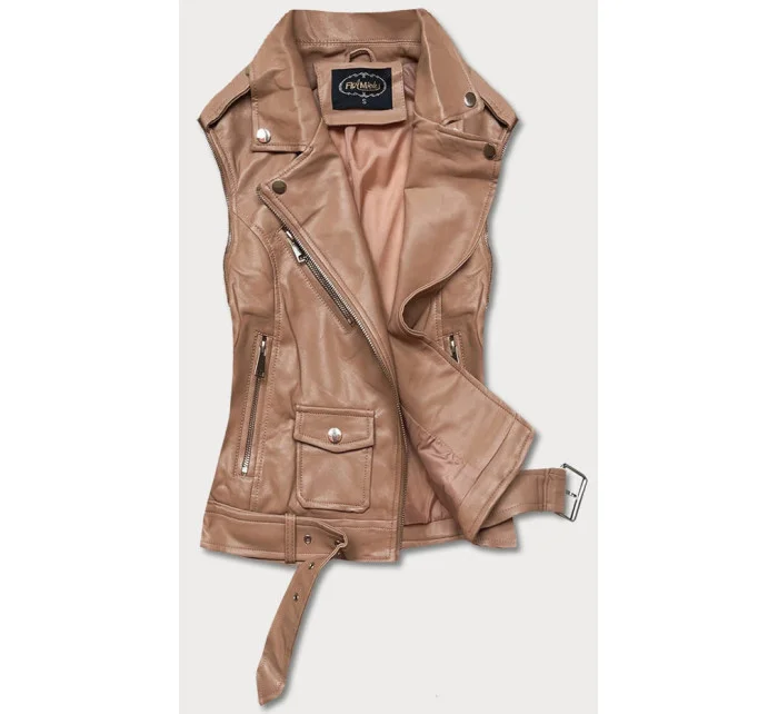 Svetlo hnedá bunda ramoneska - vesta z eko kože (FL202050)