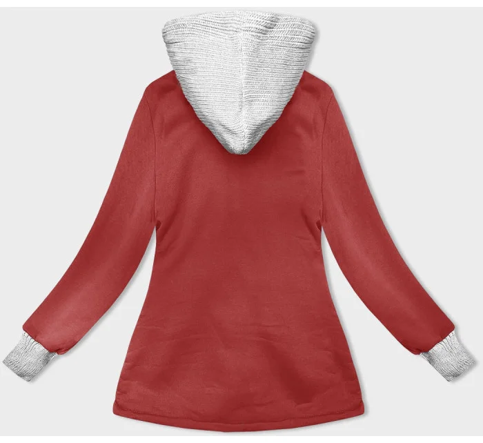 Červená dámska mikina so svetríkovou kapucňou (AMG-312A)