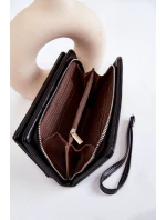 Damski Duży Skórzany Portfel Na Zamek Czarny Shiness