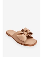 Damskie Skórzane Klapki Z Kokardą Beżowe Becky Damskie Skórzane Klapki Z Kokardą Beżowe Becky