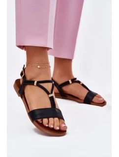 Damskie Płaskie Sandały Z Paskami S.Barski KV51-120 Czarne