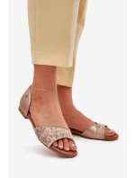 Skórzane Sandały Damskie Na Płaskim Obcasie Maciejka 06947-25 Złote