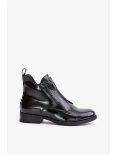 Lakované nízke dámske členkové topánky na podpätku S.Barski Black