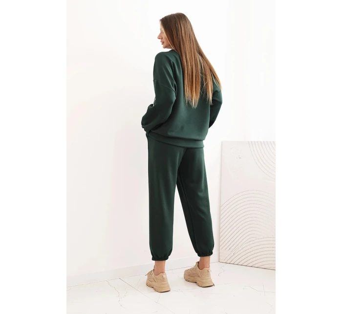 Dámska maslová súprava s voľnou mikinou a nohavicami s nápisom LOVE tmavozelená