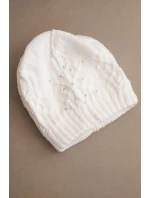 Dámska zimná čiapka z vlny a ozdobného úpletu s korálkami K470 biela Dámska zimná čiapka z vlny a ozdobného úpletu s korálkami K470 biela