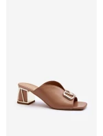 Eleganckie Klapki Damskie Na Obcasie Laura Messi 2771 Beżowe