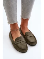 Klasyczne Mokasyny Damskie Zamszowe Ciemnozielone Glimris