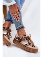 Sneakersy Damskie Na Platformie Z Podwójnym Sznurowaniem Panterka Beżowe Niteria Sneakersy Damskie Na Platformie Z Podwójnym Sznurowaniem Panterka Beżowe Niteria