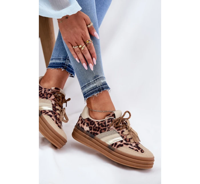 Sneakersy Damskie Na Platformie Z Podwójnym Sznurowaniem Panterka Beżowe Niteria Sneakersy Damskie Na Platformie Z Podwójnym Sznurowaniem Panterka Beżowe Niteria