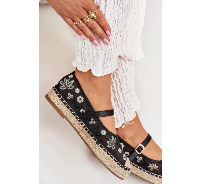 Siateczkowe Espadryle Z Haftem Na Platformie Czarne Laxisa